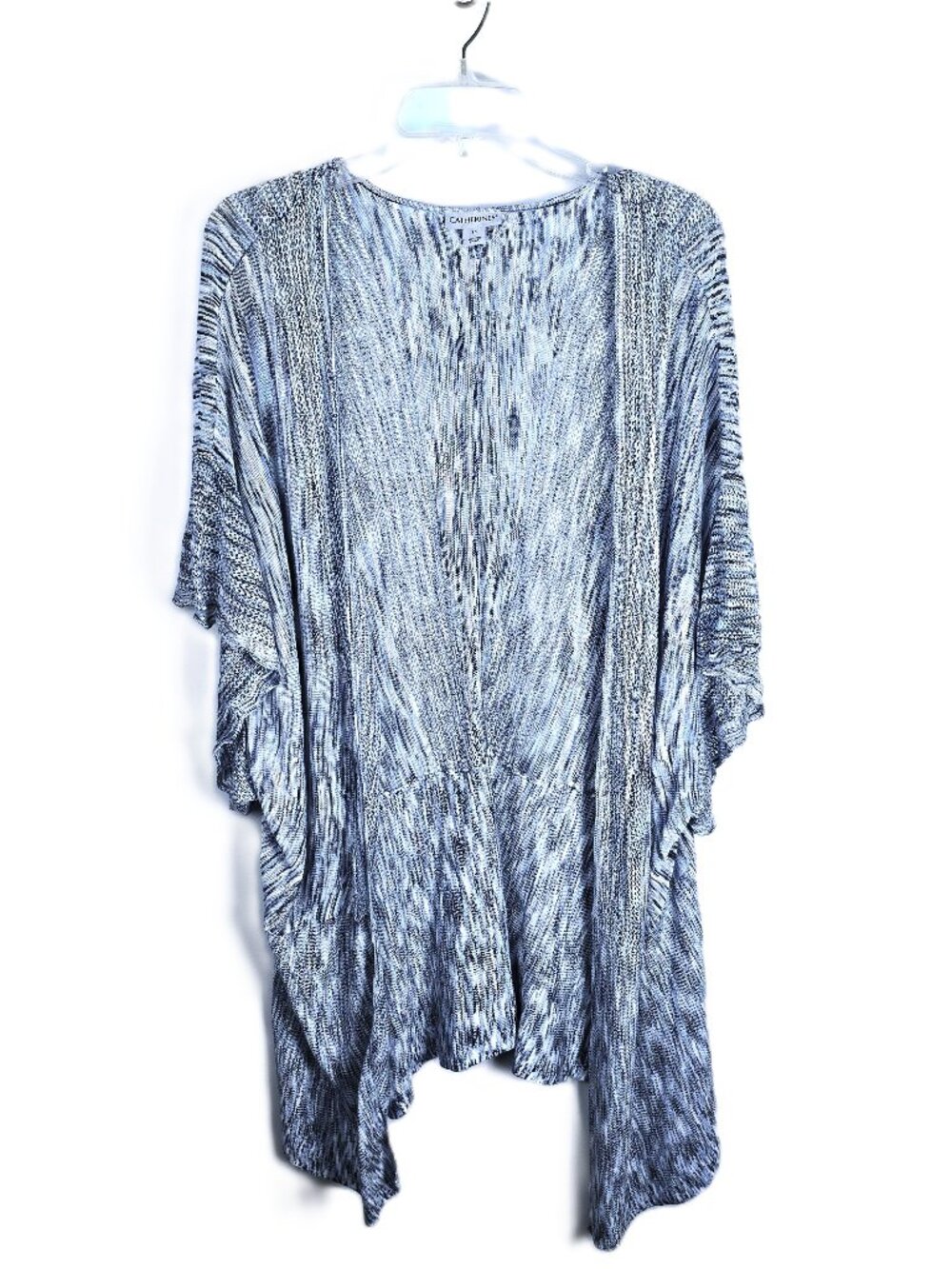 Catherines Womens Cardigan Sweater 2X Short Sleeve Drop Shoulder Blue White Knit